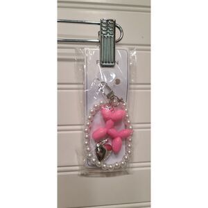 Dark Pink Balloon Dog Keychain w/ Silver Heart & Pearls | Cute Charm Accessory